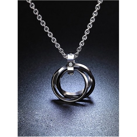 Concise And Retro Black Ring Pendants Men's Necklace
