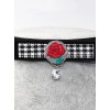 Gothic Retro Red Rose Embroidery Velvet PU Leather Necklace