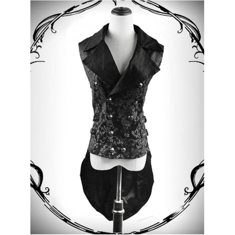Gothic Retro Palace Suit Collar Printing Embroidery Double-breasted Slim Fit Women's Vest