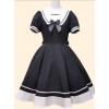 Navy Collar Bowknot School Lolita Short Sleeve Dress
