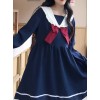 Blue Long Sleeves Bow Chiffon School Lolita Dress