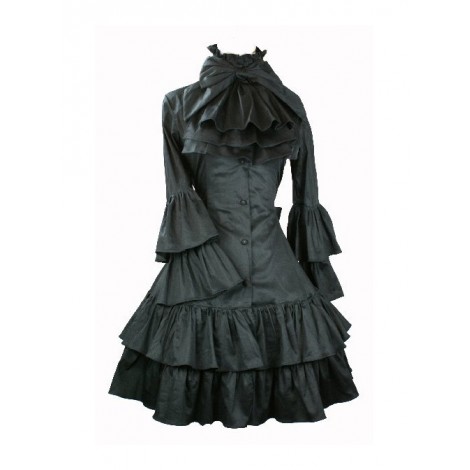 Black Punk Style Gothic Lolita Trumpet Sleeve Dress