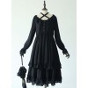 Pure Black Ruffles Gothic Lolita Long Sleeves Dress