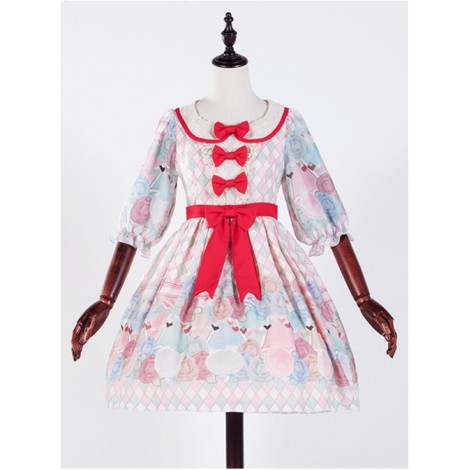 The Girl's Breasts Half Sleeve Little High Waist Cherry Mint Lolita Dress