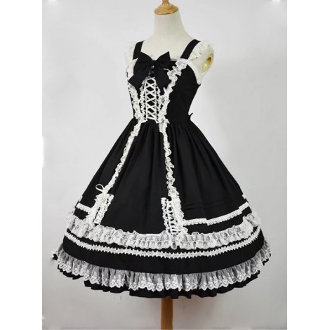 Black and White Sleeveless Lace Bow Classic Lolita Dress