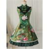 Cotton Vintage Chinese lotus Flounced Little Standing Collar Qi Lolita Sleeveless Dress