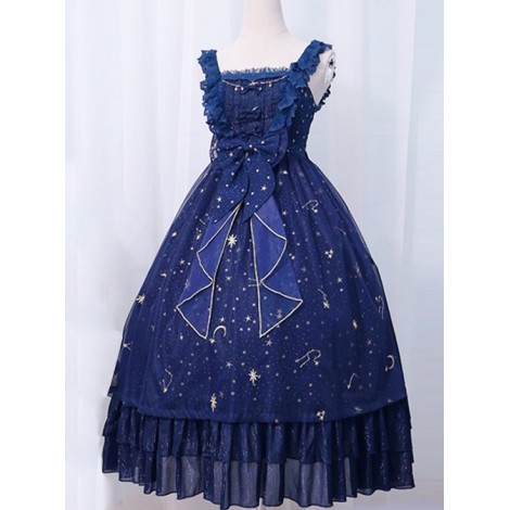 *The Night Of Stars And Moon* JSK High Waist Gradient Classic Lolita Sleeveless Starry Sky Dress