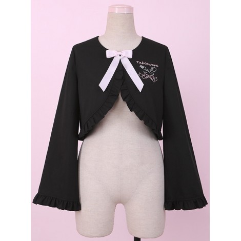Cute Knife And Fork Embroidery Lolita Black Short Style Small Coat