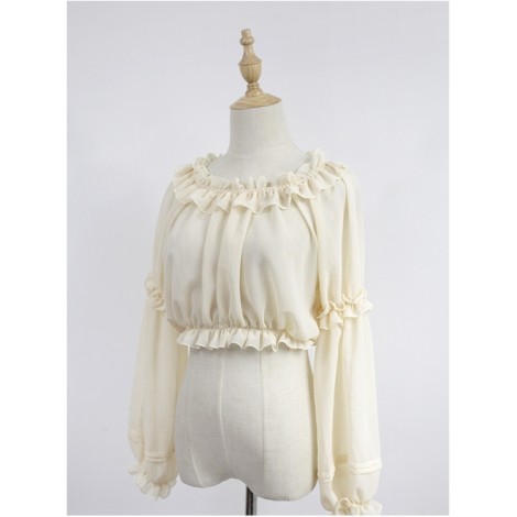 Beige Round Collar Agaric Laces Bottoming Shirt Lolita Blouse