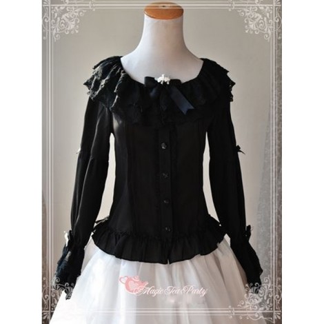 Magic Tea Party Musical Song Series Black Lace Chiffon Lolita Shirt