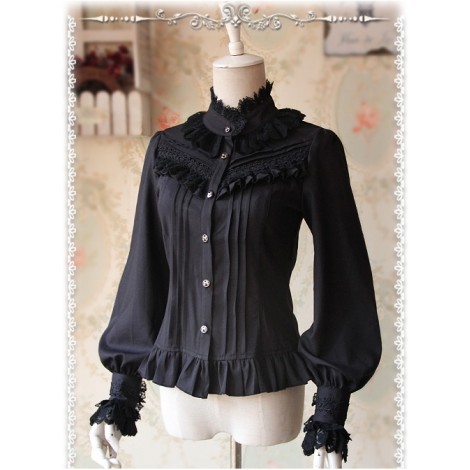 Strong Fragrance Series Thickened Black Chiffon Long Sleeve Classic Lolita Shirt