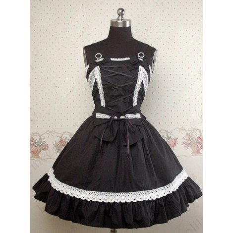 Black and White Lace Bowknot Gothic Lolita Sling Dress