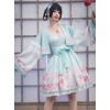 Cherry Blossom Festival Series JSK Printing Light Green Japanese Style Sweet Lolita Sling Dress With The Thin Coat