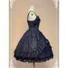 Dark Blue Bow Knot At Neckline Lace Wrinkle Vest Skirt