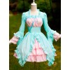 Mint Green And Light Pink Chiffon Irregular Hem Sweet Lolita Long Sleeve Dress