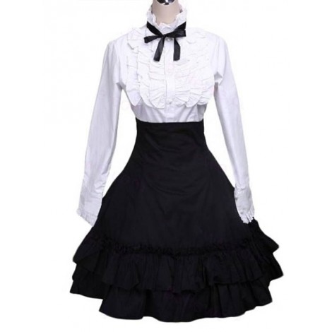Classic White Cotton Lolita Blouse & Black Lace Lolita Skirt