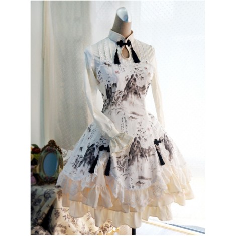 Chinese Style Peony Printing Long Sleeve Qi Lolita Dress