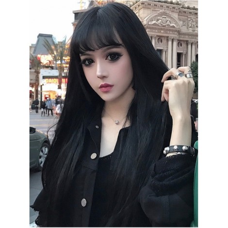 Long Straight Hair Natural Black Lolita Wig