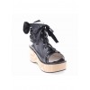 Black 2.7" Heel High Romatic PU Point Toe Cross Straps Platform Lady Lolita Sandals