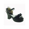 Black 2.9" Heel High Beautiful PU Point Toe Bow Platform Girls Lolita Sandals