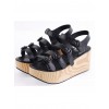 Black 3.1" Heel High Beautiful PU Round Toe Cross Straps Platform Girls Lolita Sandals