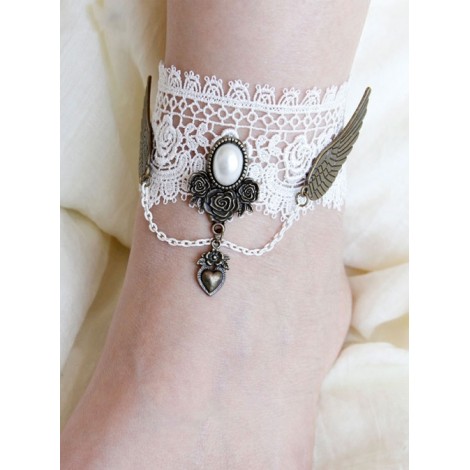 Retro Wings White Lace Lolita Anklet
