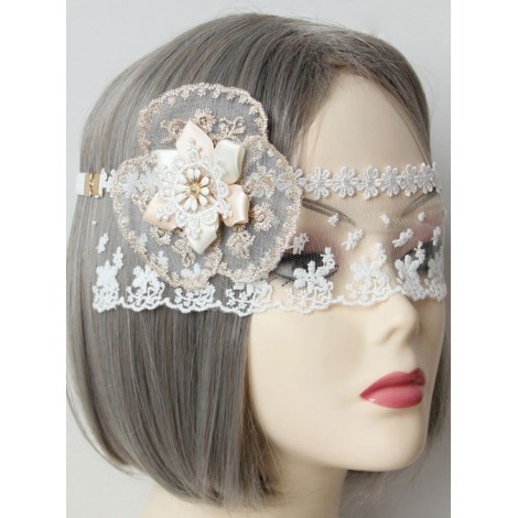 White Lace Flower Tulle Bride Lolita Mask