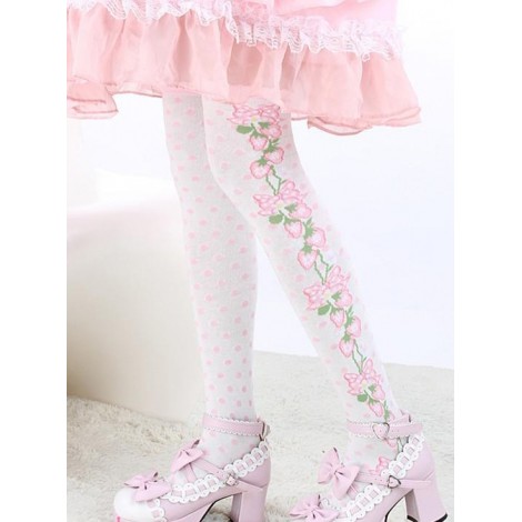Pink Strawberry Lovely White Fashion Sweet Lolita Knee Stockings