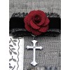 Elegance Gothic Rose Cross Pendant  PU Choker