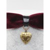 Retro Gothic Wine Red Gold-velour Bowknot Heart-shaped Pendant PU Leather Necklace