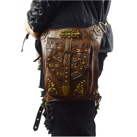 Steam Punk Rivet Dark Brown Multi-function Outdoors Men's Inclined Shoulder Bag