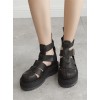 Harajuku Pure Black Thick Soles Leather Roman Sandals