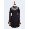 Steampunk Gothic Black Lace Embroidery Long T-shirt With Lace Oversleeves