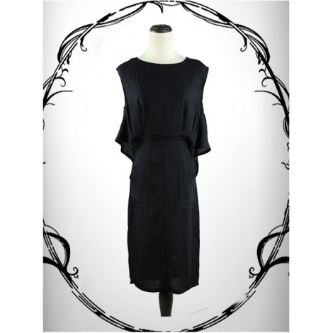 Black Cotton-linen Slim Fit Medium Length Sleeveless Dress Cheap Dress