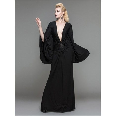 Palace Style Gothic Nobleman Black Deep V Collar High Waist Dress