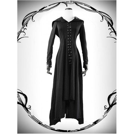 Punk Gothic Nobleman Priestess Irregular Lower Hem Hooded Dress