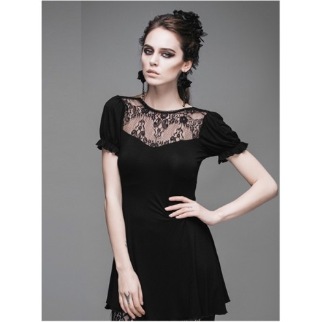 Steam Punk Gothic Lace Embroidery Long-style T-shirt Short Sleeve Short-style Dress