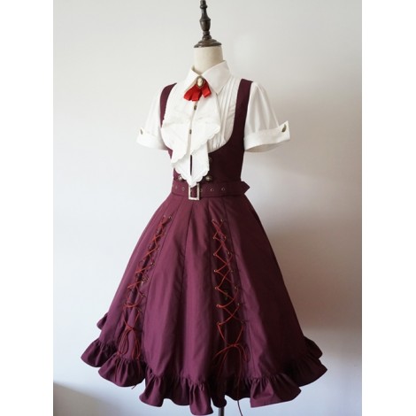 Pure Color Lace-up Punk Lolita Deep Collar Dress