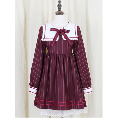 Wine Red Stripe Girls Series School Uniform Style School Lolita Skirt