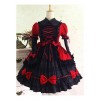 Gothic Long Sleeves Red And Black Lace Cotton Lolita Dress