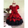 Sweet Short Sleeves Red And Black Lace Cotton Lolita Dress