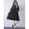 The Castle Under The Moonlight Pure Black Gothic Lolita Long Sleeve Dress