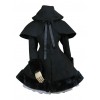 Black Hooded Shawl Corset Binding Bands Lovely Lolita Woolen Coat