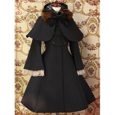 Elegant Shawl Hooded Trumpet Sleeve Lolita Woolen Coat