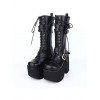Black Round-toe Patent Leather Straps Buckles Gothic Lolita High Heel Boots