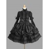Black Standing Collar Bowknot Gothic Lolita Long Sleeve Dress